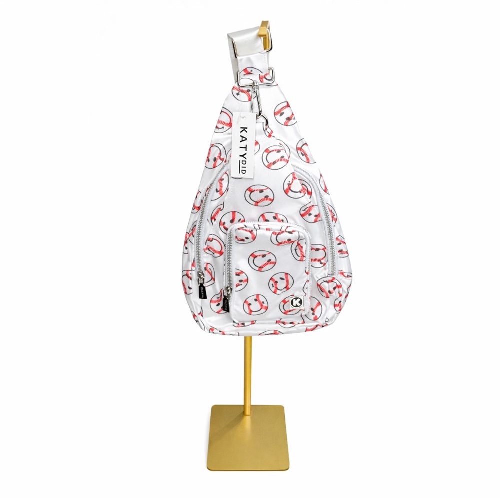 NWT Katydid Baseball Happy Face Sling Bag Crossbody Smiley Sports Mom White